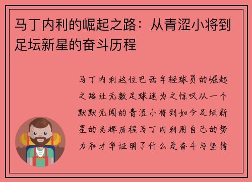 马丁内利的崛起之路：从青涩小将到足坛新星的奋斗历程